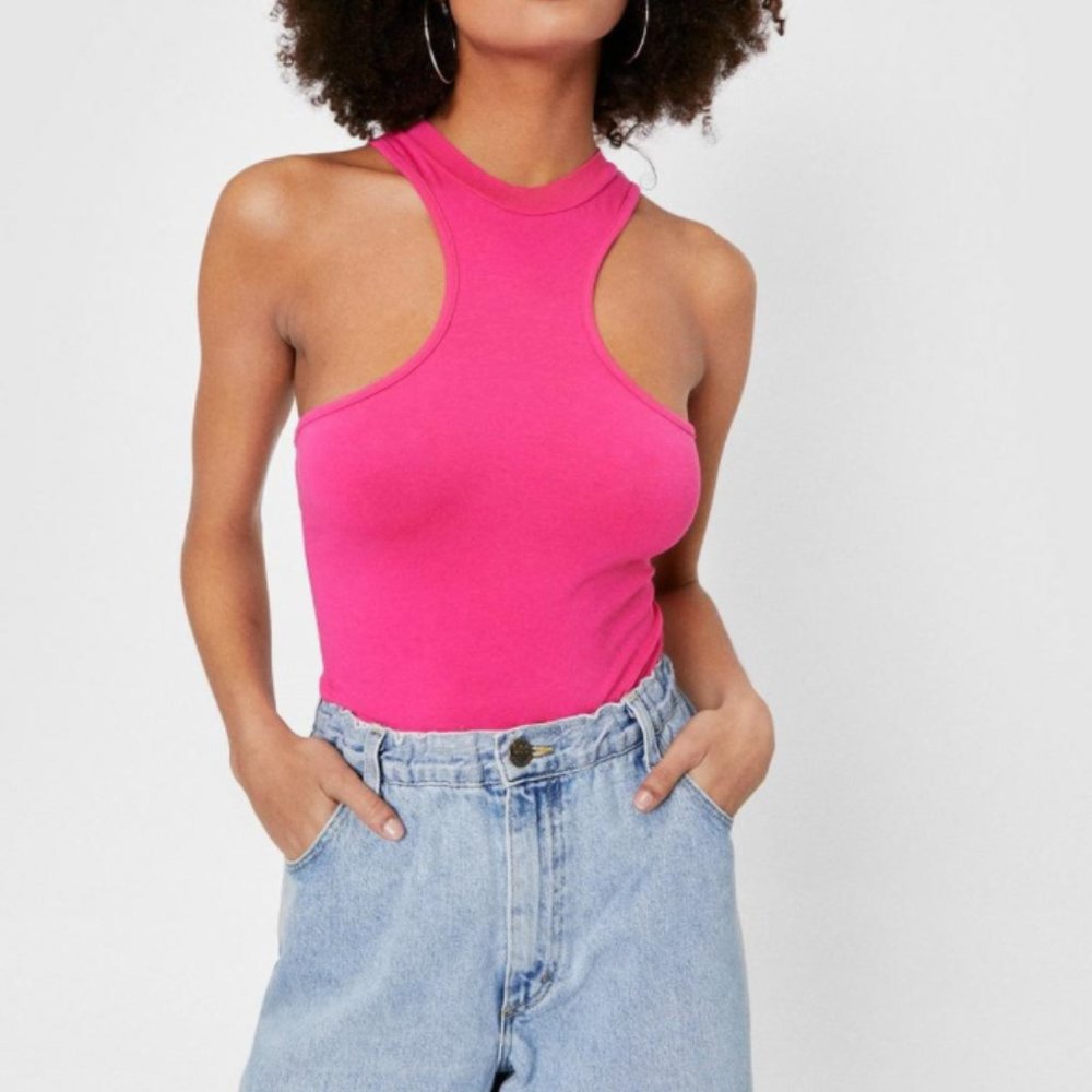 Nasty Gal Asymmetric Neckline Pink Bodysuit
